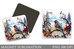 Winter Bird Magnet. Quilling Bird Magnet Sublimation Product Image 1