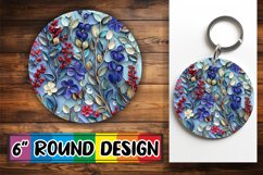 Summer Glitter Bloom Round Design Sublimation Keychain PNG Product Image 1