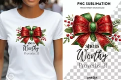 She Is Worthy PNG | Proverbs 31 Christian Sublimation Design Product Image 1