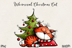 Cute Christmas Cat PNG | Whimsical Holiday Kitty Clipart Product Image 1