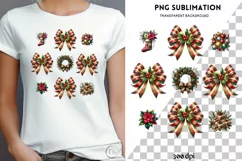 Christmas Coquette Bow PNG | Red and Green Bow for Preppy Product Image 1