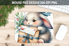 Watercolor Bunny Mouse Pad Sublimation - Valentines Png Product Image 1
