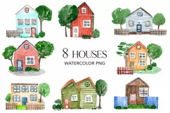 Watercolor houses clipart. house illustration, cozy vintage Product Image 2