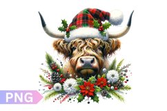 Christmas Floral Cow Sublimation - Clipart PNG Design Product Image 1