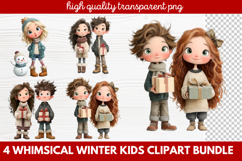 4 Whimsical Winter Kids Clipart | Cute Winter Kids PNG Product Image 1