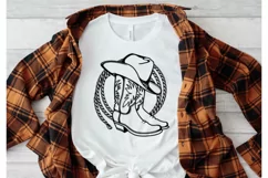 Cowboy boots print art svg, Cowboy hat rodeo lasso cut file Product Image 2