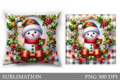 Cute Snowman Pillow Sublimation. Christmas Pillow Design Product Image 1