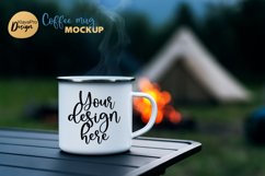 Coffee Mug Mockup Camping Campfire Enamel Cup Outdoor Scene Product Image 1
