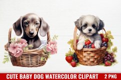 Cute Baby Dog Watercolor Clipart, Cute Baby Dog Clipart Product Image 1