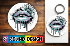 Playful Circle Keychain Sublimation, Dripping Lips Product Image 1