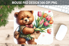 Watercolor Bear Mouse Pad Sublimation - Valentines PNG Product Image 1