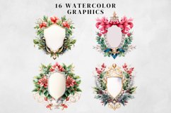 Watercolor Christmas Crest Clipart Bundle Product Image 3