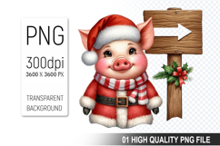 Christmas Pig in Santa Outfit Clipart, High-Quality PNG Product Image 1