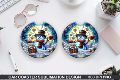 Snowman Car Coaster Sublimation|Christmas Coaster PNG Design Product Image 1