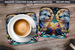 Cute Otter Coaster Sublimation, Valentine Coaster PNG Design Product Image 1