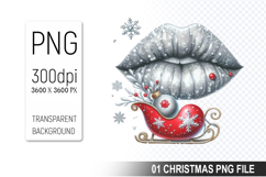 Watercolor Christmas Lips Clipart PNG Bundle, Festive Lips Product Image 8