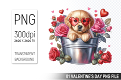 Valentine&#039;s Dog in Bucket, Animal Graphic For Crafts Product Image 1