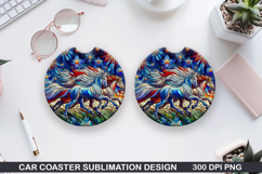 Unicorn Car Coaster Sublimation, 4th Of July Coaster PNG Product Image 1