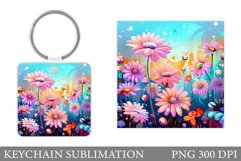 Daisy Flowers Keychain Sublimation. Flowers Keychain Design Product Image 1
