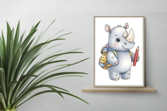 Cute Rhino with Backpack and Pencil Ready for School PNG Product Image 2