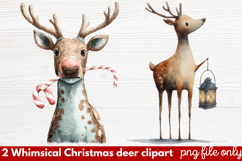 2 Whimsical Christmas Deer Clipart | Cute Festive Deer PNG Product Image 1