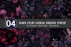 Dark Plum Floral Digital Paper Product Image 1