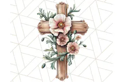Faith Cross PNG with Flowers, Watercolor Religious Art Print Product Image 3