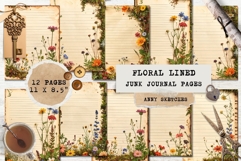 12 Vintage Floral Junk Journal Pages Lined Printable Sheets Product Image 1
