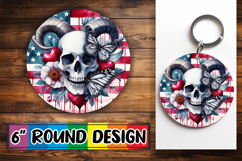 Unique Circle Keychain Magic PNG, Skull USA Product Image 1