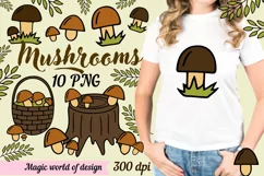 Autumn Mushroom clipart png Doodle Sublimation, Printing Product Image 1