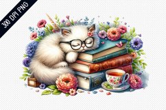Books And Sleeping Cat Sublimation - Clipart PNG Design Product Image 1