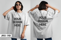 Oversized T-Shirt Mockup Female Front and Back Jpeg &amp; Psd Product Image 1