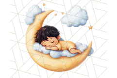 Sleeping Baby on Moon PNG, Cute Night Sky Baby Clipart Png Product Image 3
