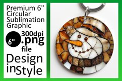 Snowman 3D Stained Glass Round Design Winter Keychan PNG Product Image 1