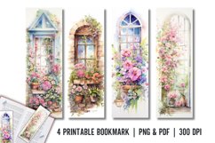 Vintage Window Flowers Bookmark Printable Sublimation PNG Product Image 1