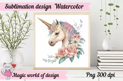 Humble unicorn with roses on its mane, watercolor png Product Image 2
