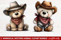 2 Whimsical Western Animal Clipart | Cute Cowboy Animals PNG Product Image 1
