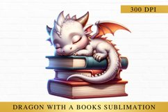 Dragon With a Books Sublimation, Watercolor Dragon Clipart Product Image 1