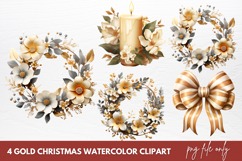 Gold Christmas Watercolor Clipart Sublimation Product Image 1