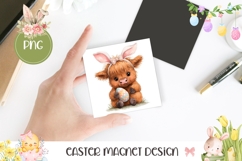 Cartoon Highland Cow Magnet PNG, Happy Easter Magnet Product Image 1