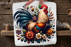 Folk Art Rooster PNG, Rustic Farmhouse Floral Sublimation Product Image 1
