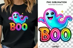 Neon Boo Ghost PNG Digital Download, Halloween Sublimation Product Image 1