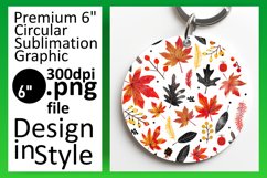 Autumn Watercolor Foliage Round Design Sublimation Keychain Product Image 1