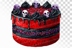 Gothic Skull Red Velvet Halloween Cake PNG Product Image 1