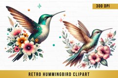 Flowers Hummingbird Clipart, Retro Hummingbird Clipart Product Image 1