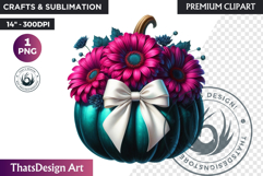 Floral Coquette Pumpkin and Daisy PNG with bow fall Clipart Product Image 1