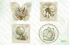 Vintage Back to School Postage Stamp Clipart Product Image 1