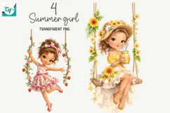 Whimsical Summer Fruit Girls Clipart, Summer Girls Clipart Product Image 2
