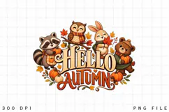 Hello Autumn PNG, Cute Woodland Animals Fall Sublimation Product Image 3