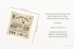 Vintage 1950 Summer Postage Stamps PNG Clipart Product Image 7